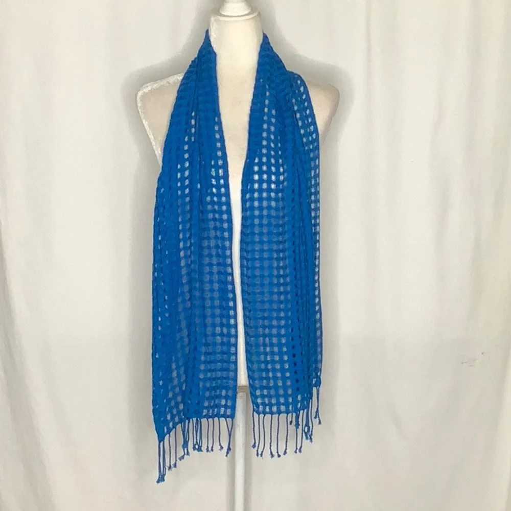 Bright Blue Open Weave Statement Scarf